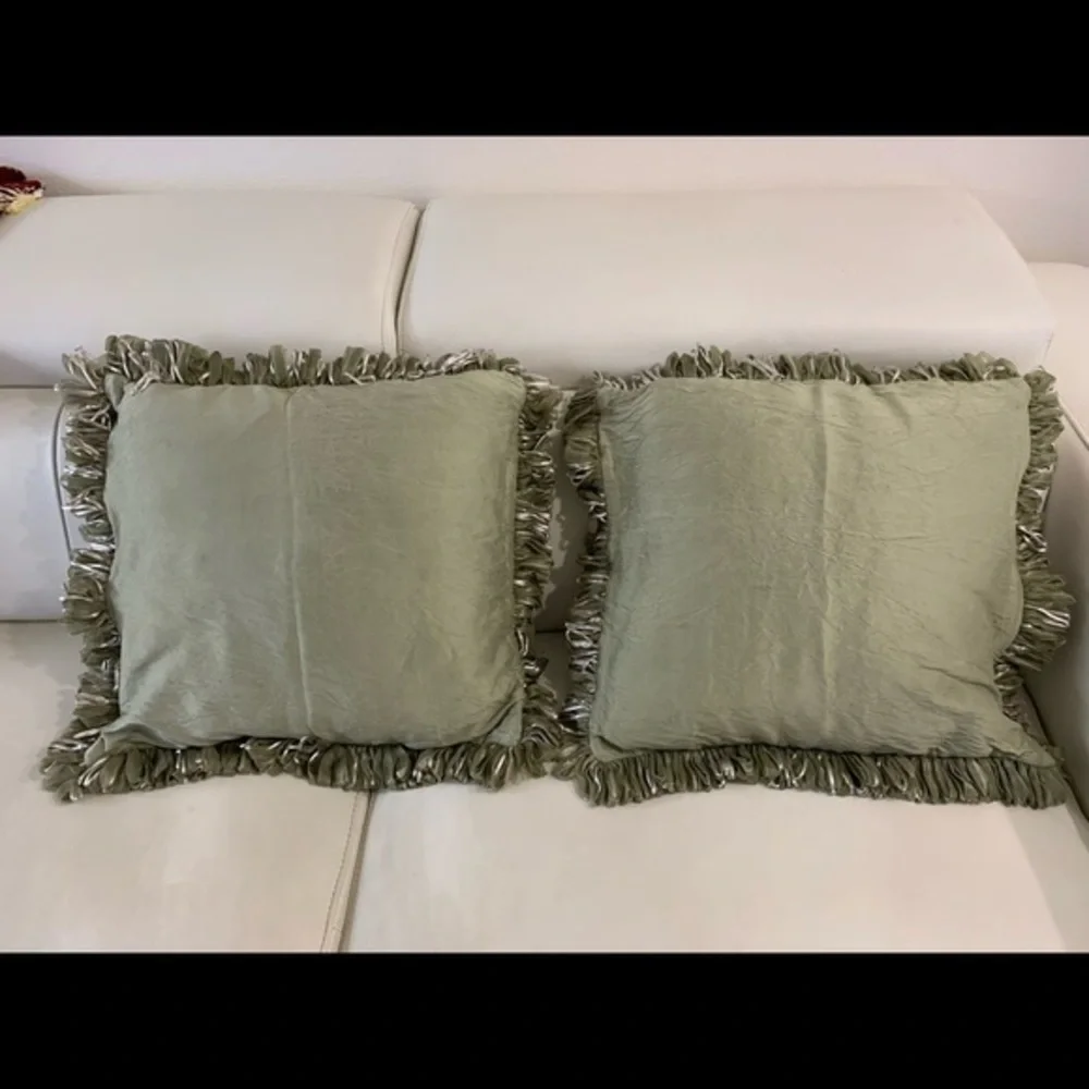 Green Fringed Throw Pillows